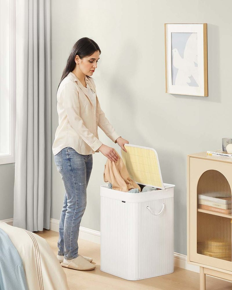Nancy's Micigliano Wasmand - Wasbox - Uitneembare Waszak - Wit - Bamboe - 95 Liter