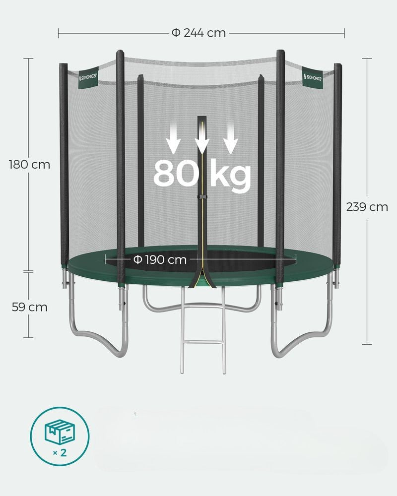 Nancy's Gião Trampoline met Veiligheidsnet - Groen / Zwart - ± Ø 245 cm
