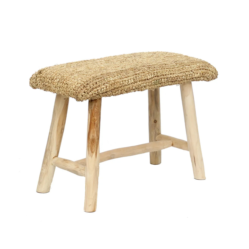 Nancy's Raffia Bank - Kruk - Naturel - Teak hout - ± 60 x 30 x 45 cm