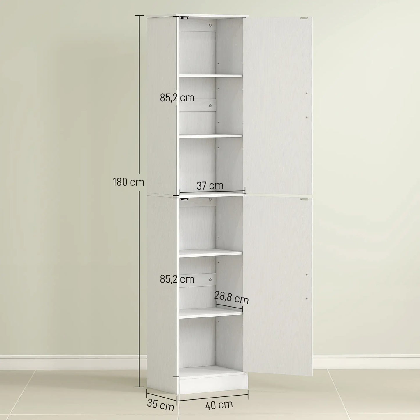 Nancy's Lazio Badkamerkast - Badkamermeubel - Wit - 40 x 35 x 180 cm