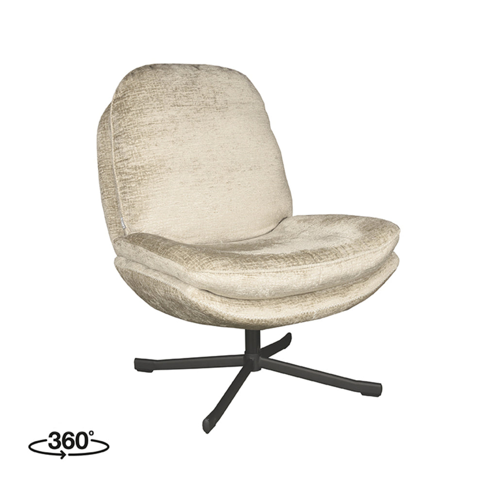 LABEL51 Draaifauteuil Noel - Beige Elegance | Zwart Metaal - 80x66x57 cm