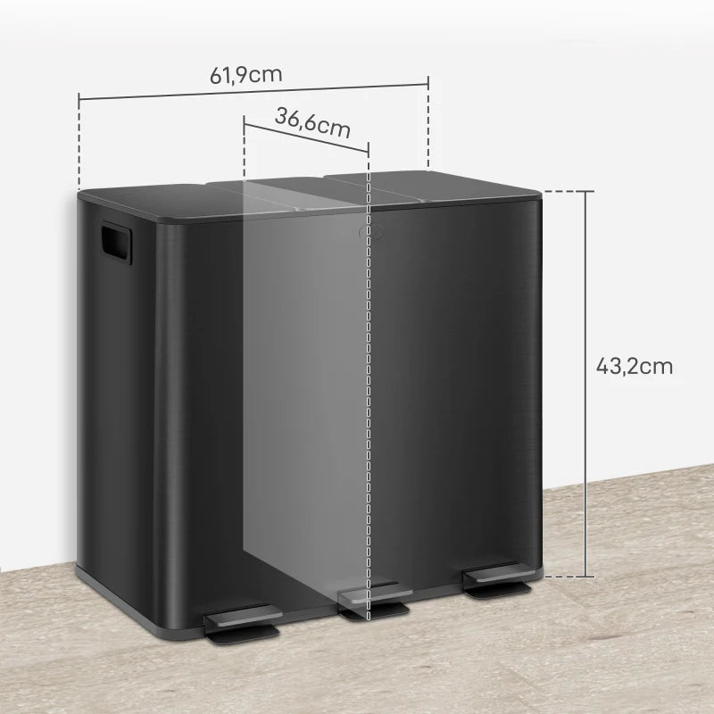 Nancy's Binago Afvalscheidings Prullenbak - Prullenbak - Afvalscheiding - Pedaalemmer - Zwart - RVS - 3 x 15L