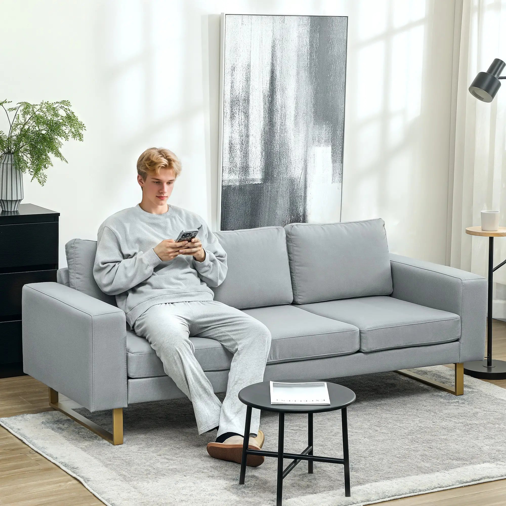 Nancy's Issogne 3-Zits Bank - Zitbank - Lichtgrijs - Linnen - ± 200 x 80 x 80 cm
