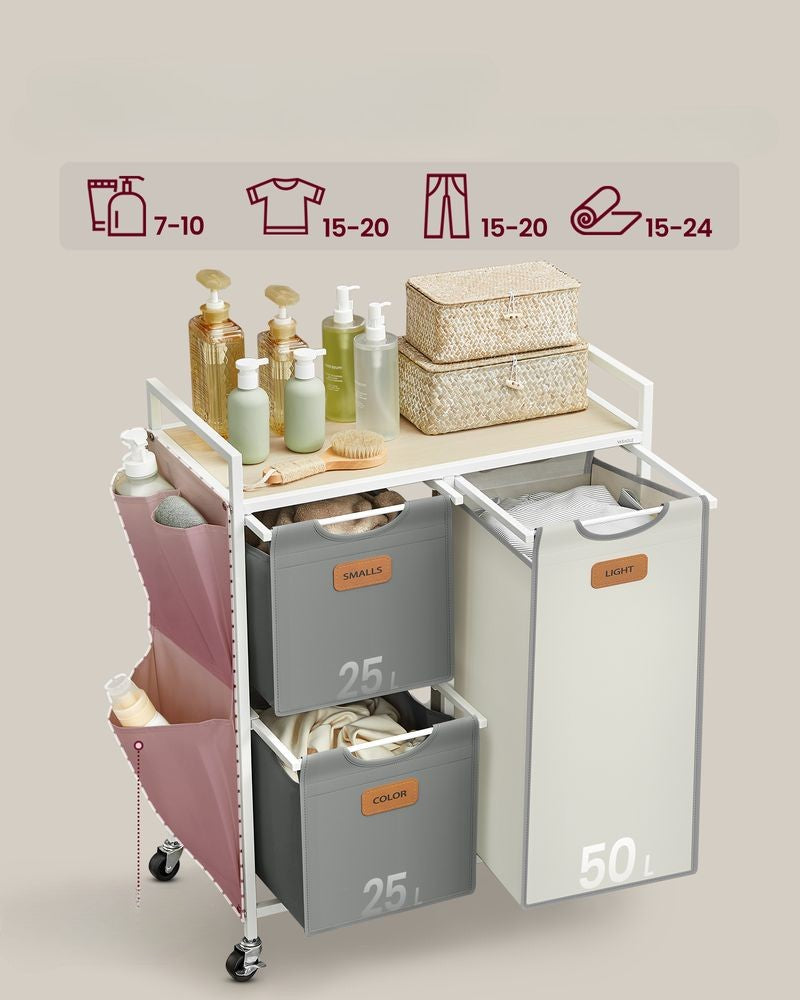 Nancy's Ruvina Wasmand - Wassorteerder - Wasbox - Beige / Grijs / Wit - 100 Liter