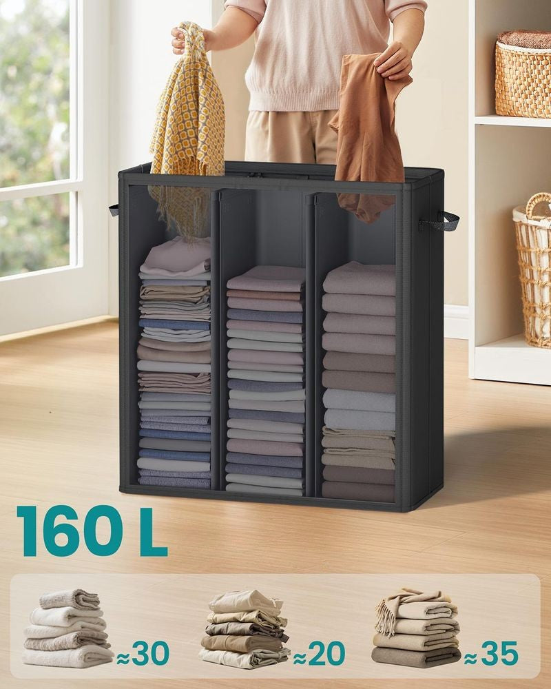 Nancy's Molinella Wasmand - Wasbox - Was sorteerder - 3 vakken - Zwart - 160 Liter
