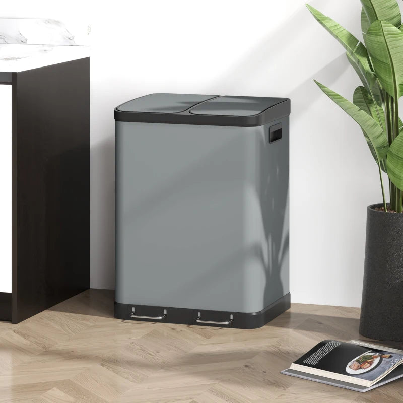 Poubelle de séparation des déchets Nancy's Bione - Poubelle - Poubelle à pédale - Tri des déchets - Gris - 2x30L