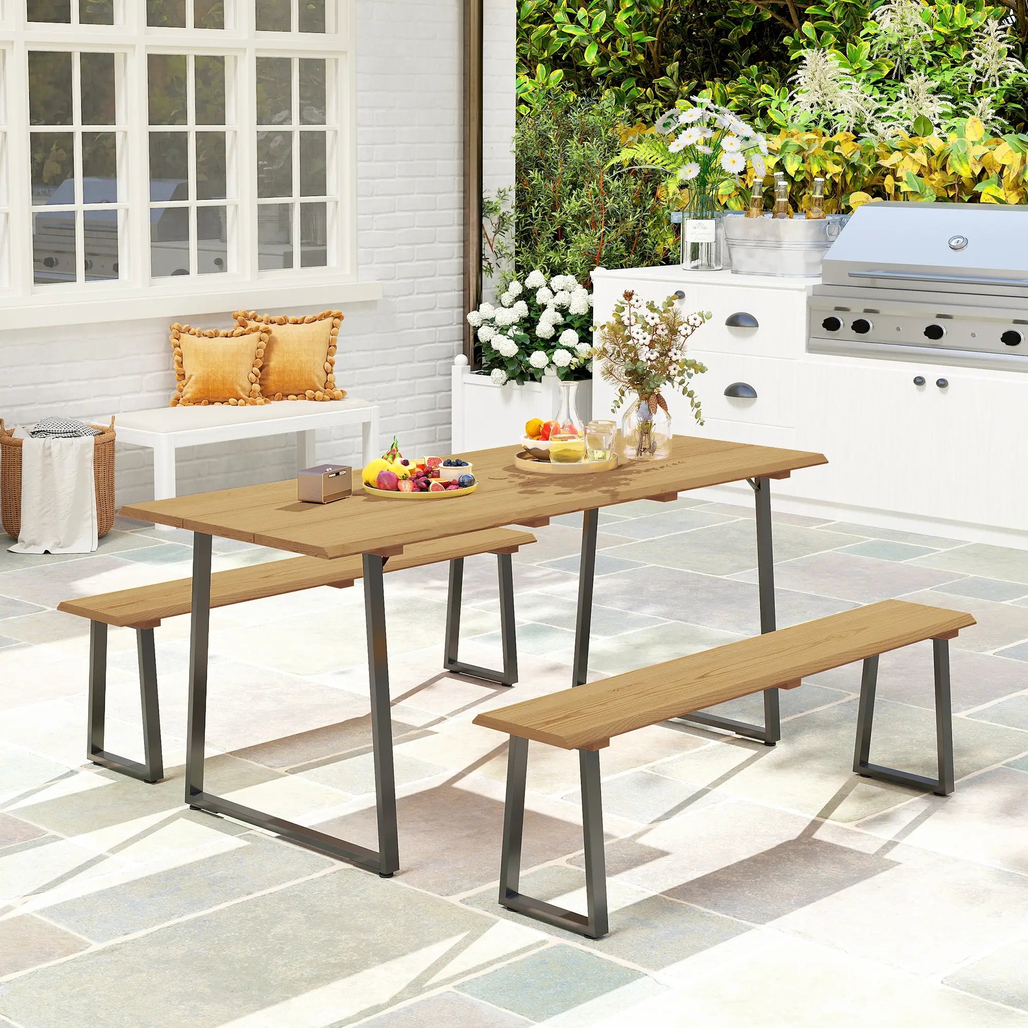 Nancy's Gallinaro Picknicktafel - Tuinset - Tuinmeubelset - Dennenhout / Staal