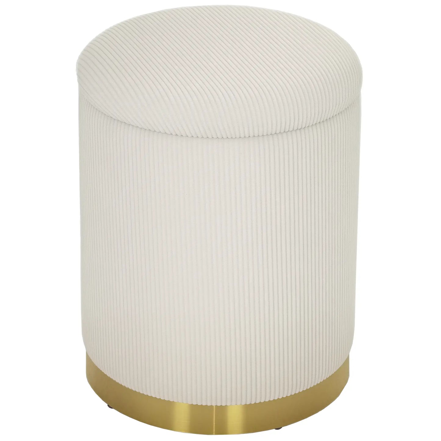 Nancy's Fortunago Poef met Opbergruimte - Krukje - Opbergkruk - Crèmewit / Goud - Ribfluweel - ± Ø35 x 45 cm