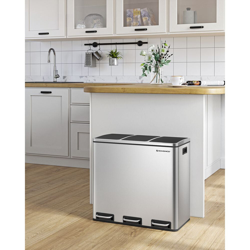 Nancy's Macao Prullenbak - Afvalscheiding - Pedaalemmer - Afvalemmer - Zilver / Zwart - RVS - 54 Liter
