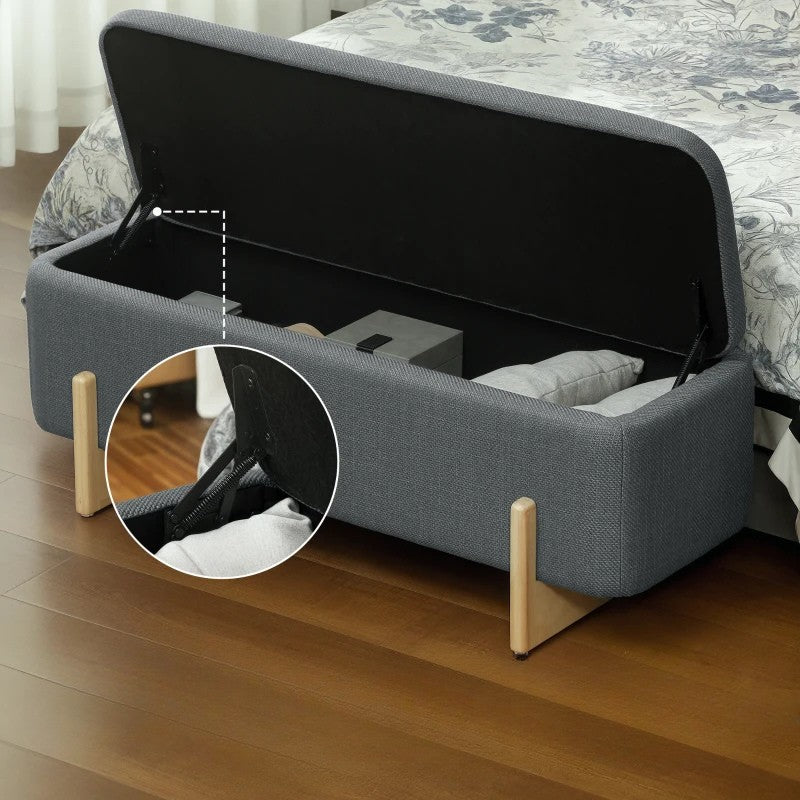 Nancy's Margno Opbergbank - Bankje met opbergruimte - Grijs - Linnen - ± 110 x 45 x 45 cm