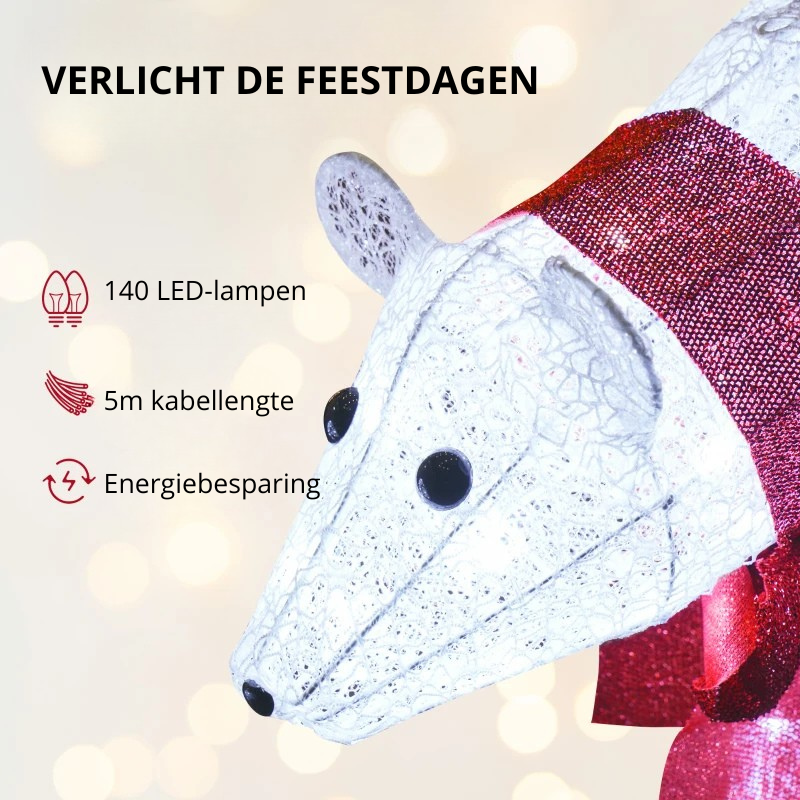 Nancy's Orsago Kerst Ijsberen - Kerstdecoratie - Kerstversiering Buiten - LED-Verlichting - Wit / Rood