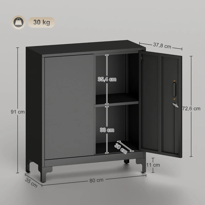 Nancy's Misilmeri Archiefkast - Kantoorkast - Dossierkast - Bureaukast - Zwart - Staal - ± 80 x 35 x 90 cm