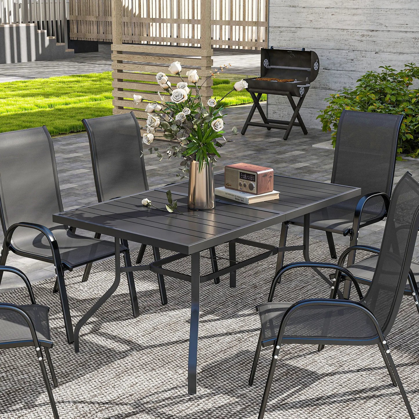 Nancy's Fontaniva Tuintafel - Terrastafel - Eettafel voor buiten - Zwart - Staal - ± 150 x 90 x 75 cm