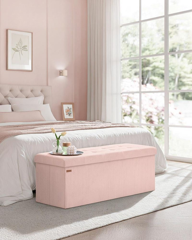 Nancy's Mercatale Opbergbank - Bankje met opbergruimte - Roze - Corduroy - ± 110 x 40 x 40 cm