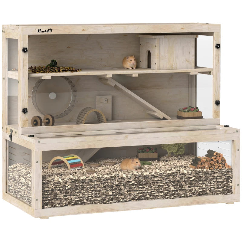 Nancy's Pontelatone Knaagdierkooi - Hamsterkooi - 3 Verdiepingen - Dennenhout - ± 100 x 50 x 85 cm