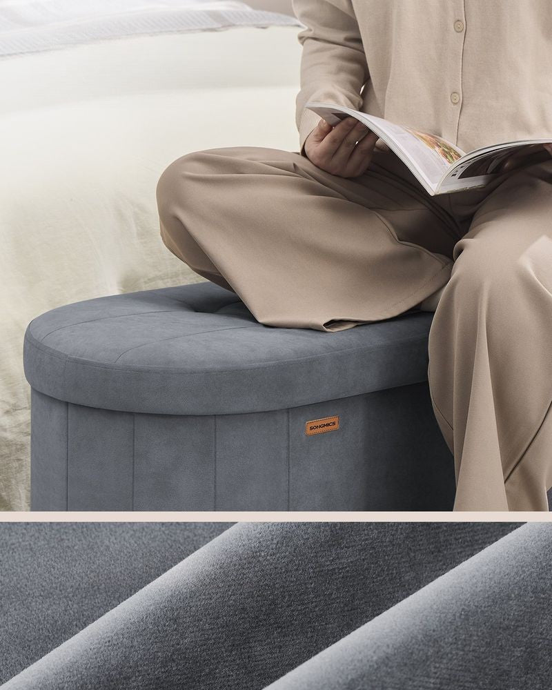 Nancy's Prali Opbergbank - Bankje met opbergruimte - 110 Liter - Grijs - Fluweel - ± 110 x 40 x 40 cm