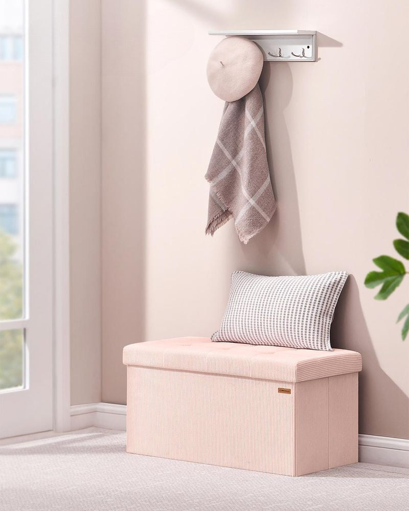 Nancy's Merate Opbergbank - Bankje met opbergruimte - Roze - Corduroy - ± 75 x 40 x 40 cm