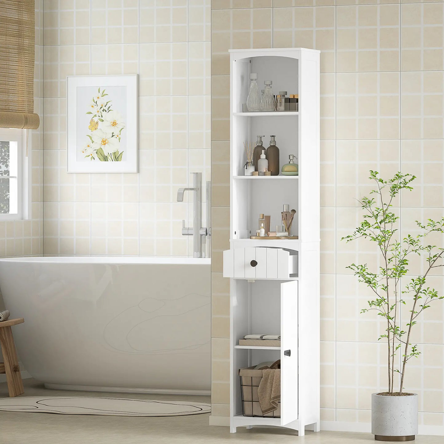 Nancy's Castelli Badkamerkast - Badkamermeubel - Wit - ± 35 x 25 x 170 cm