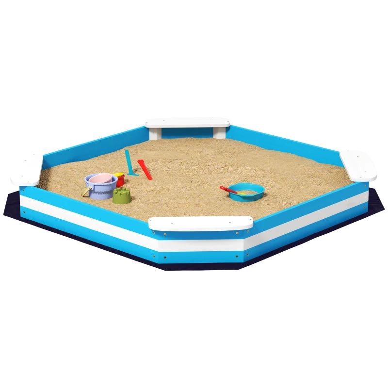 Nancy's Dongo Zandbak - Met Zitplaatsen - Blauw / Wit - Dennenhout - ± 130 x 130 x 15 cm