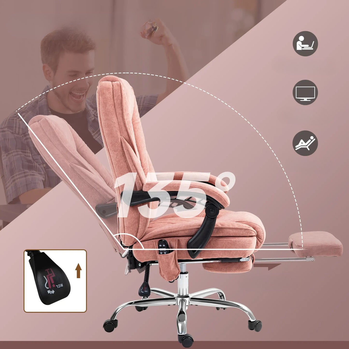 Nancy's Jelsi Massage Bureaustoel - Massagekantoorstoel - Trilmassage en warmte - Roze - Suede