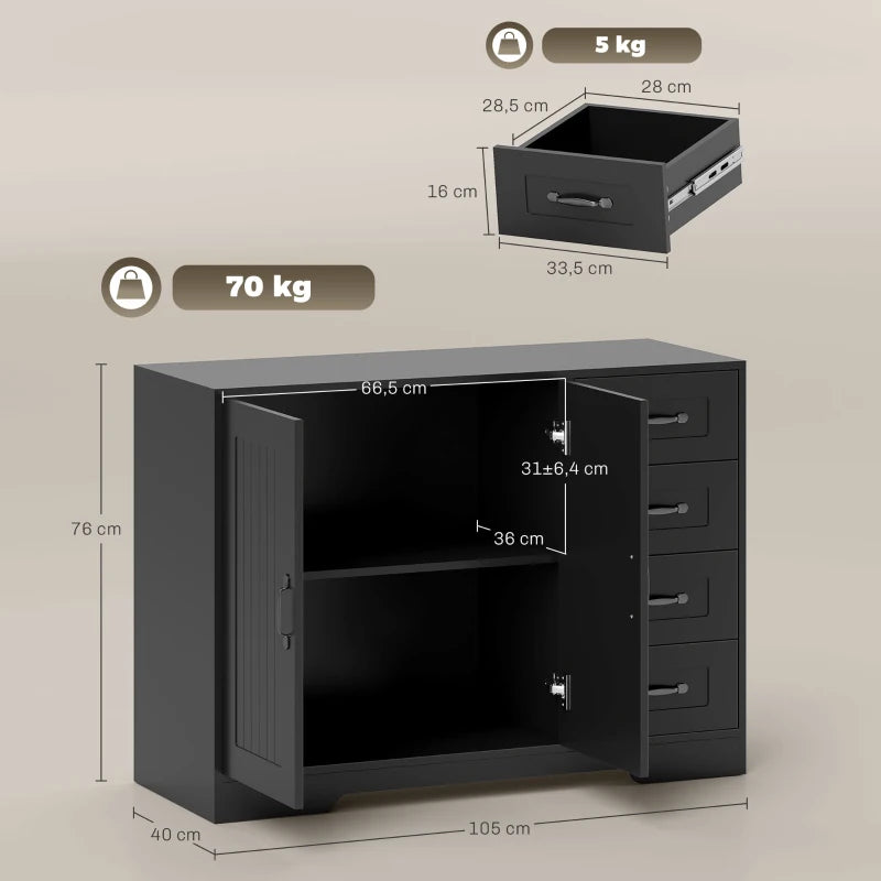 Nancy's Melilli Commode - Opbergkast - Ladekast - Zwart - ± 105 x 40 x 75 cm