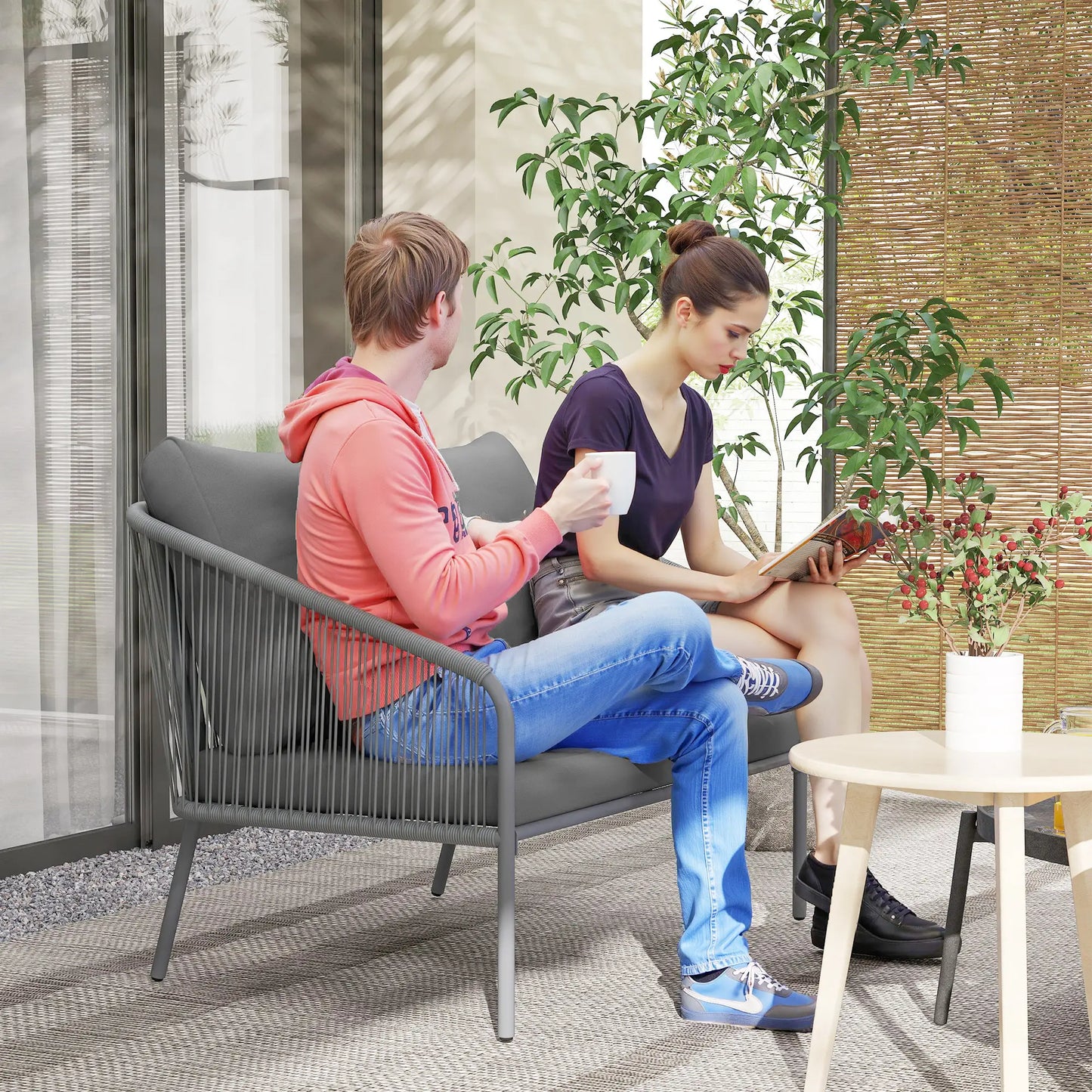 Nancy's Gambatesa Loungebank - Tuinbank - Grijs - Rotan