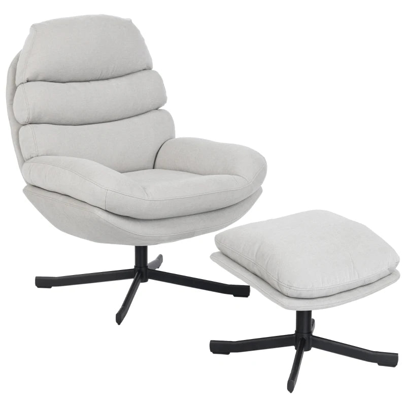 Nancy's Pedaso Relaxfauteuil - Loungestoel - Relaxstoel - Met Voetenbank - Crèmewit - Chenille