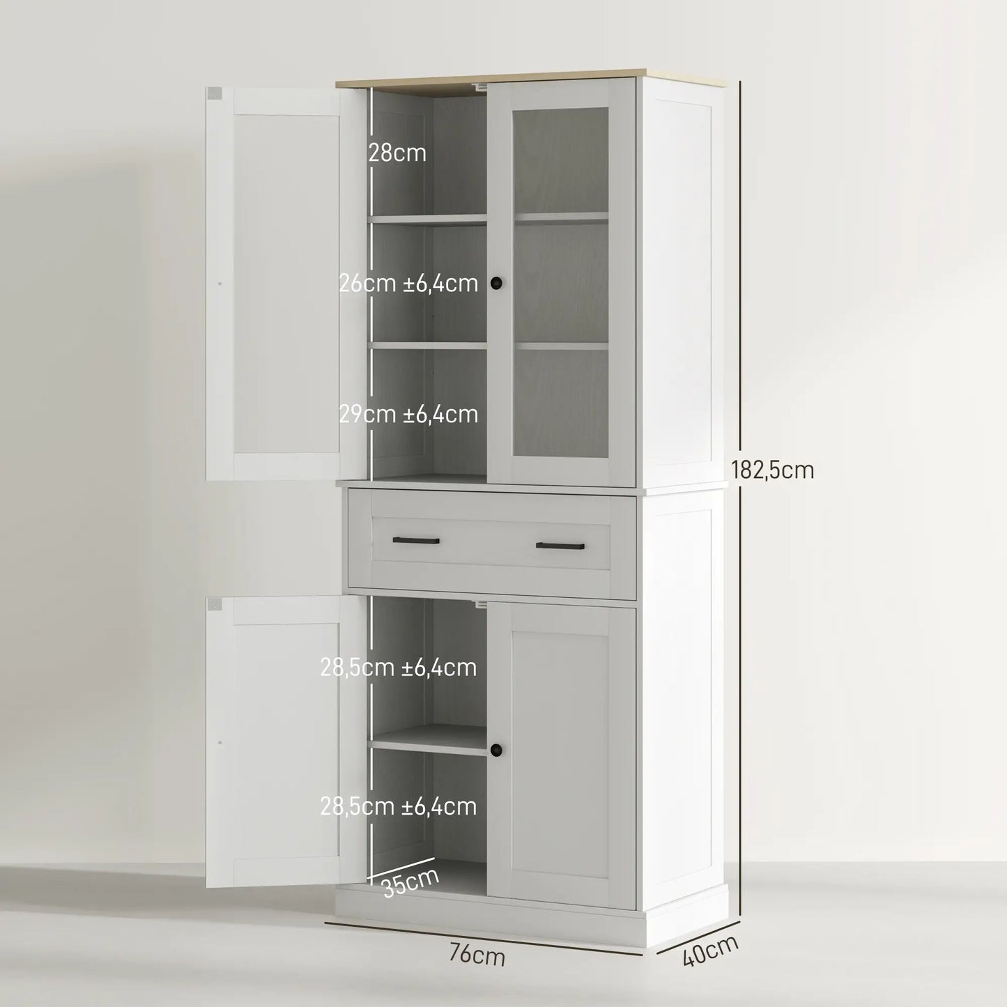 Nancy's Gaviao Keukenkast Vrijstaand - Opbergkast - Buffetkast - Vitrinekast - Wit - ± 75 x 40 x 180 cm