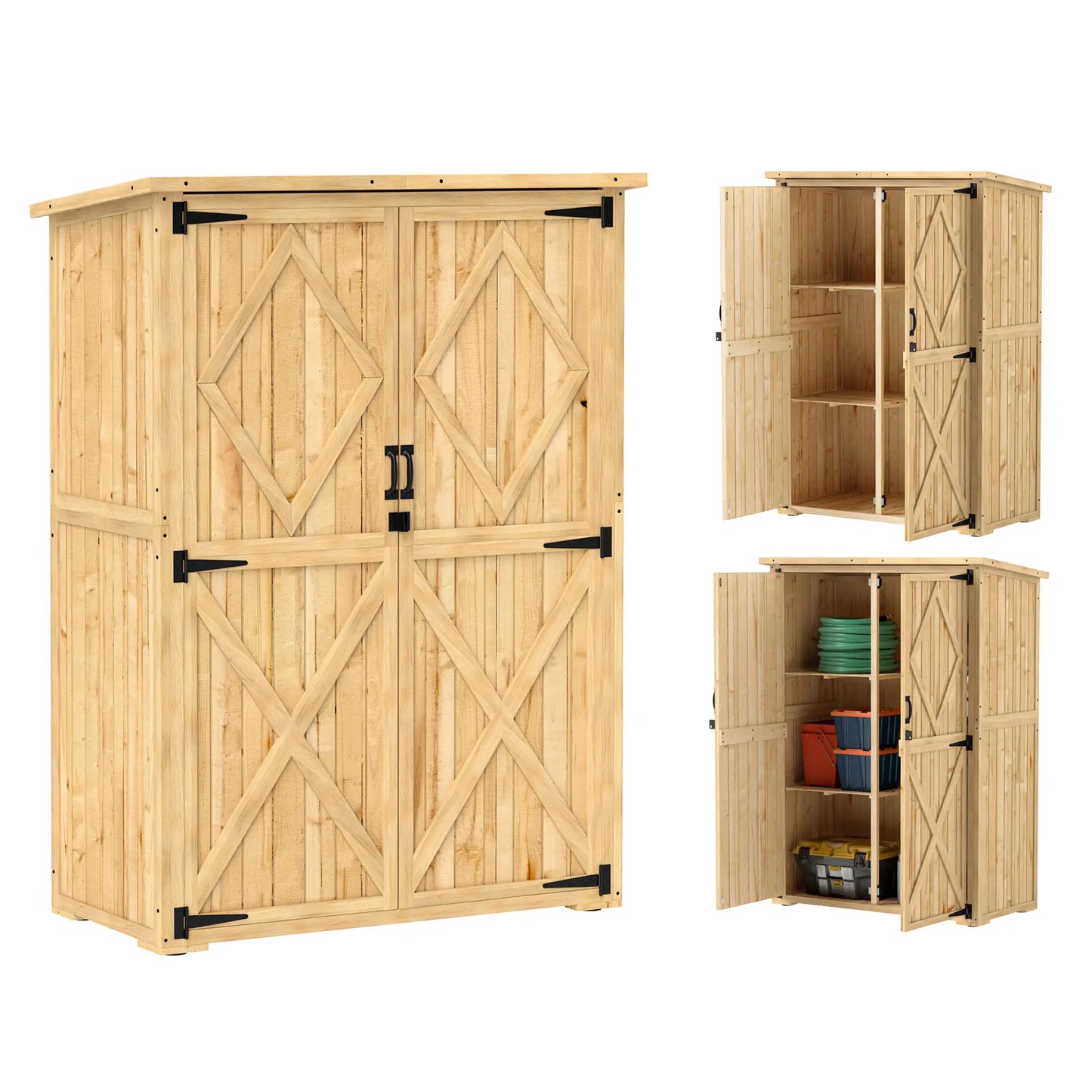 Nancy's Floridia Tuinkast - Buitenkast - Opbergkast voor buiten - Dennenhout - ± 115 x 55 x 159/167H cm