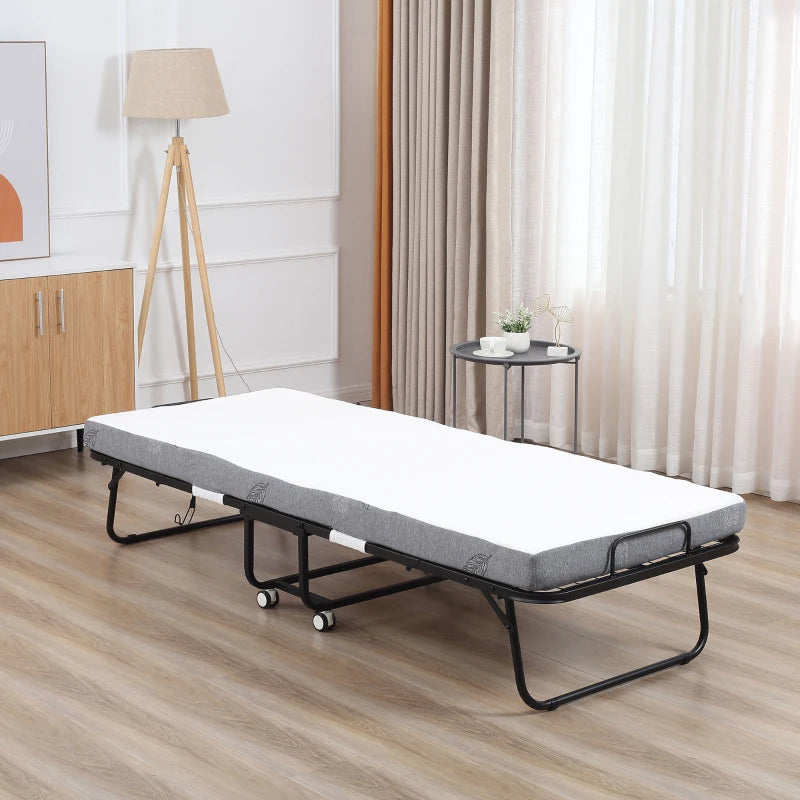 Nancy's Olival Opklapbed - Logeerbed - Vouwbed - 1-Persoons opklapbaar bed - Wit / Zwart - Staal - ± 200 x 80 x 40 cm
