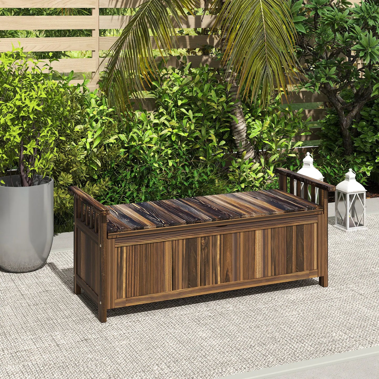 Nancy's Garga Tuinbank met Opbergruimte - Houten Tuinbankje - Dennenhout - ± 130 x 55 x 55 cm