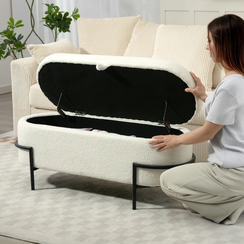Nancy's Novafeltria Opbergbank - Bankje met opbergruimte - Crèmewit - Fleece - ± 115 x 40 x 50 cm