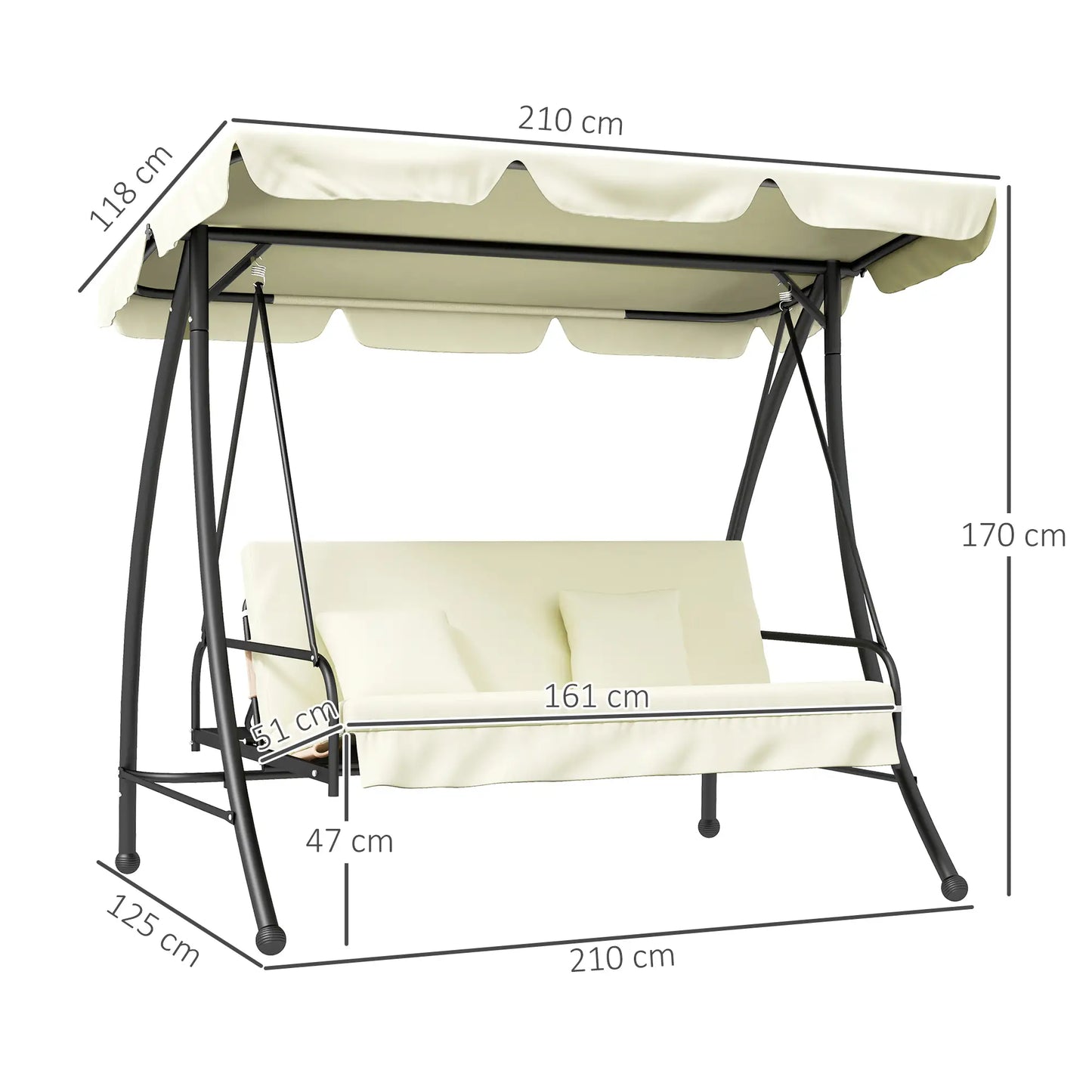 Nancy's Escurquela Schommelbank - Tuinschommel - Buitenbed - Schommelbed - Hollywood schommel - Roomwit - 200 x 125 x 170 cm