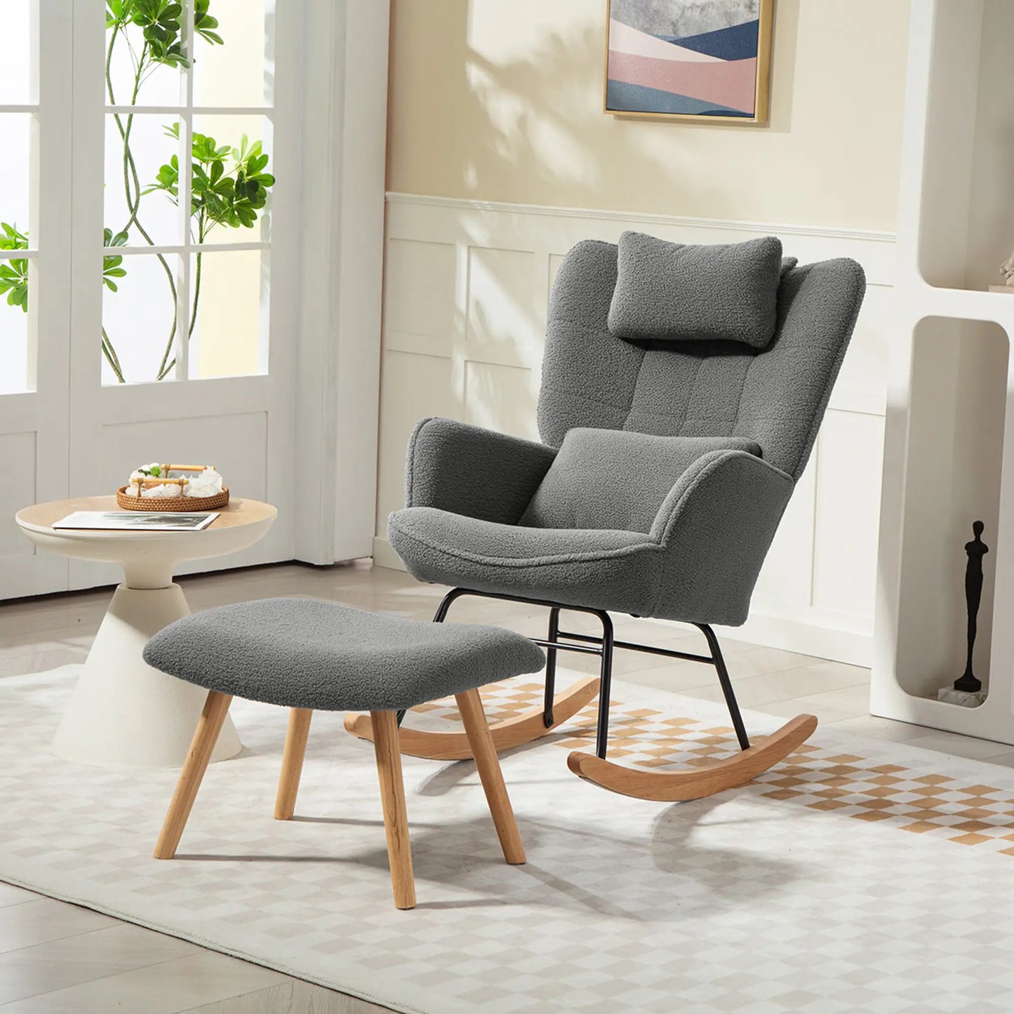 Nancy's Malcesine Schommelstoel - Relaxstoel - Relaxfauteuil - Grijs - Fleece