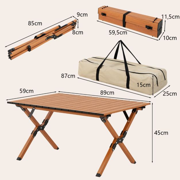 Nancy's Granja Campingtafel - Kampeertafel - Picknicktafel - Natuurlijk - ± 90 x 60 x 45 cm