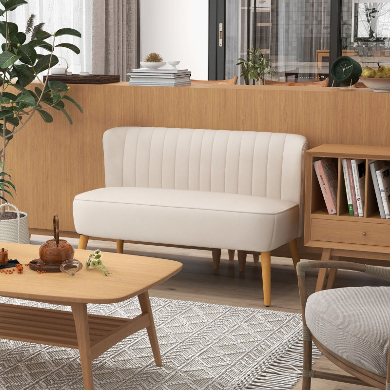 Nancy's Hessie Retro design 2-seater sofa - Bench - Off-white - Velvet / Wood - ± 120 x 55 x 80 cm