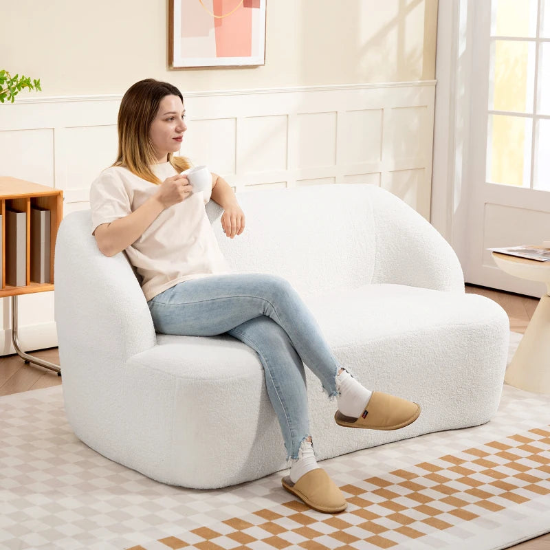 Nancy's Marchirolo 2-Zitsbank - Zitbank - Crème Wit - Teddy Look - ± 140 x 85 x 75 cm