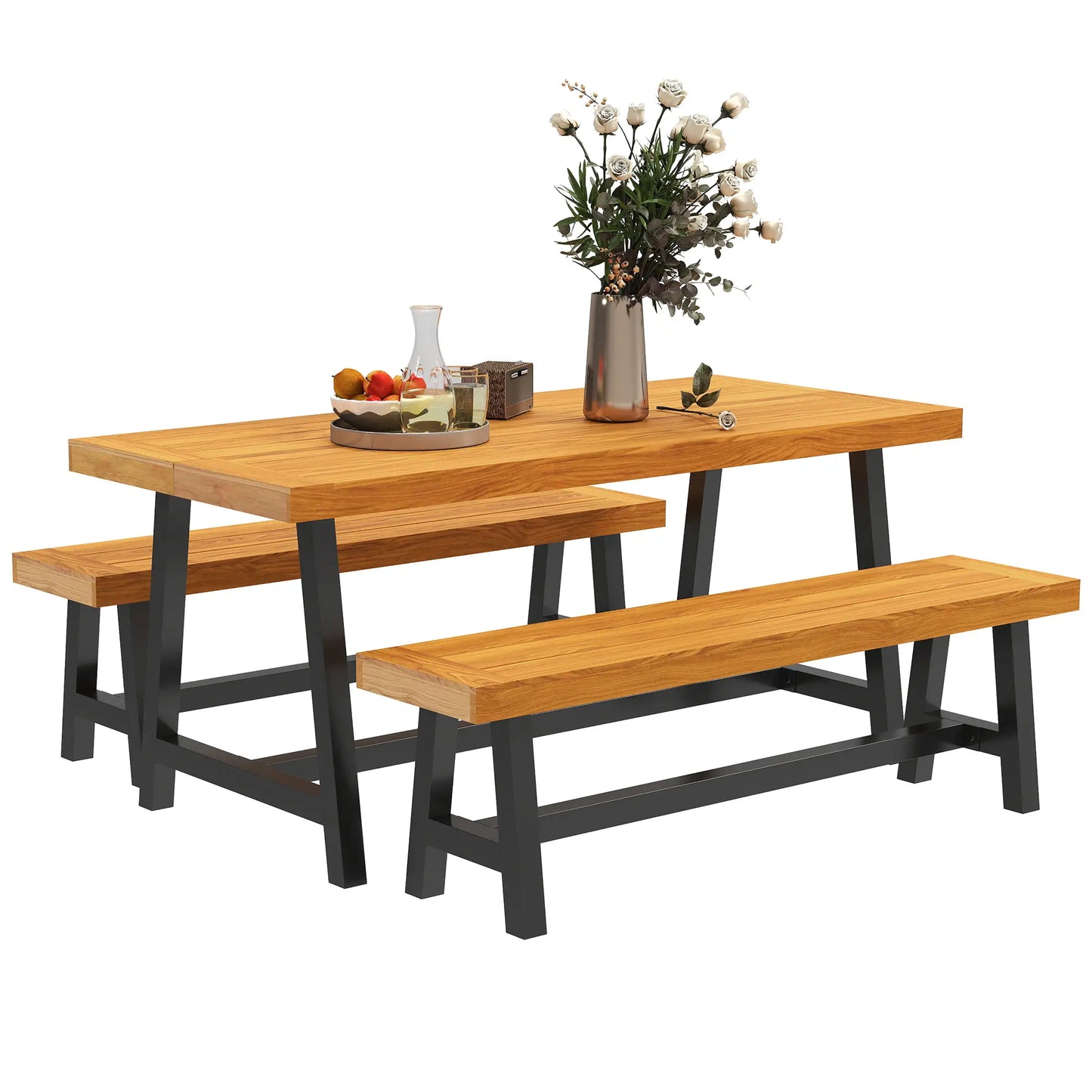 Nancy's Galliera Picknicktafel - Tuinset - Teak / Zwart - Dennenhout / Staal