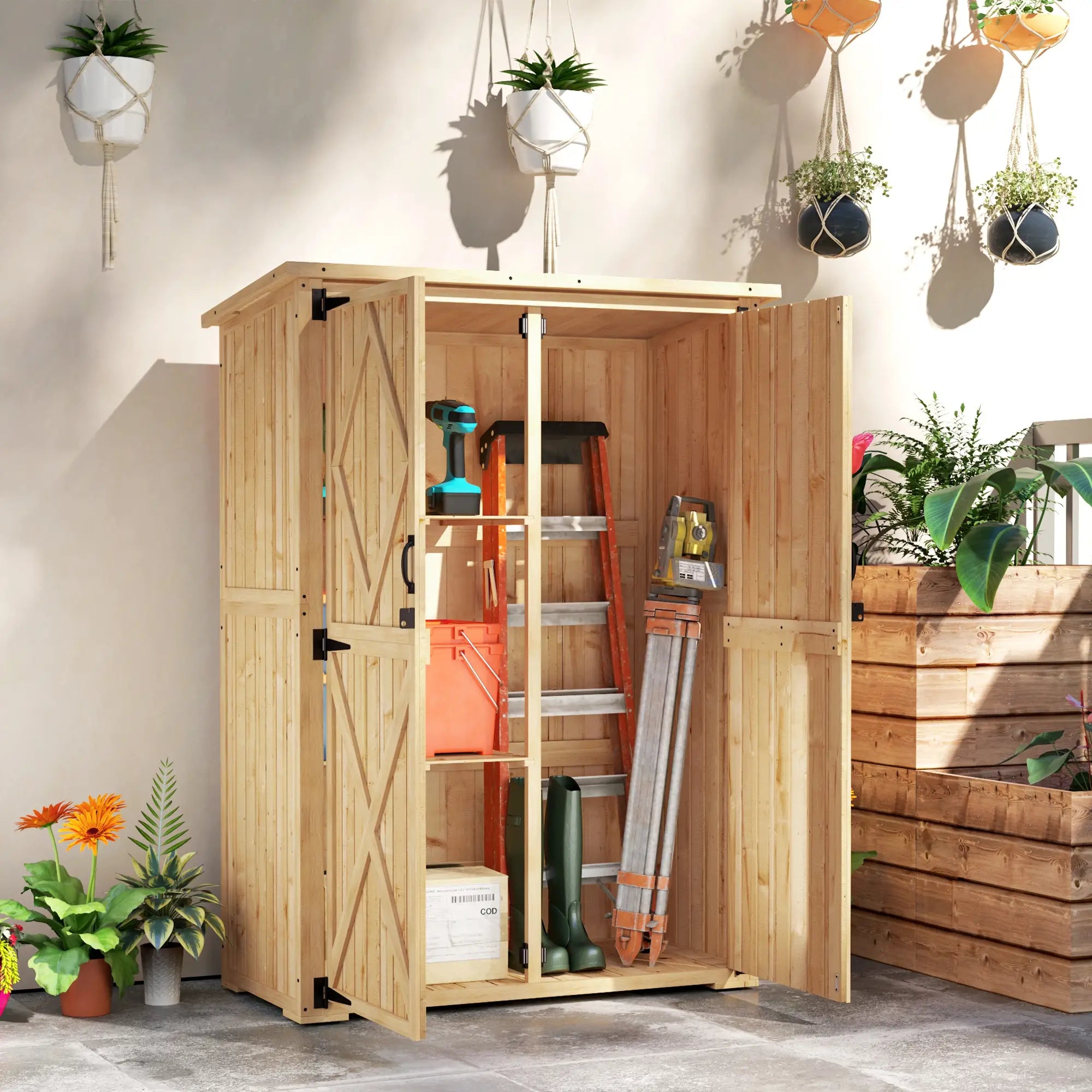 Nancy's Floridia Tuinkast - Buitenkast - Opbergkast voor buiten - Dennenhout - ± 115 x 55 x 159/167H cm