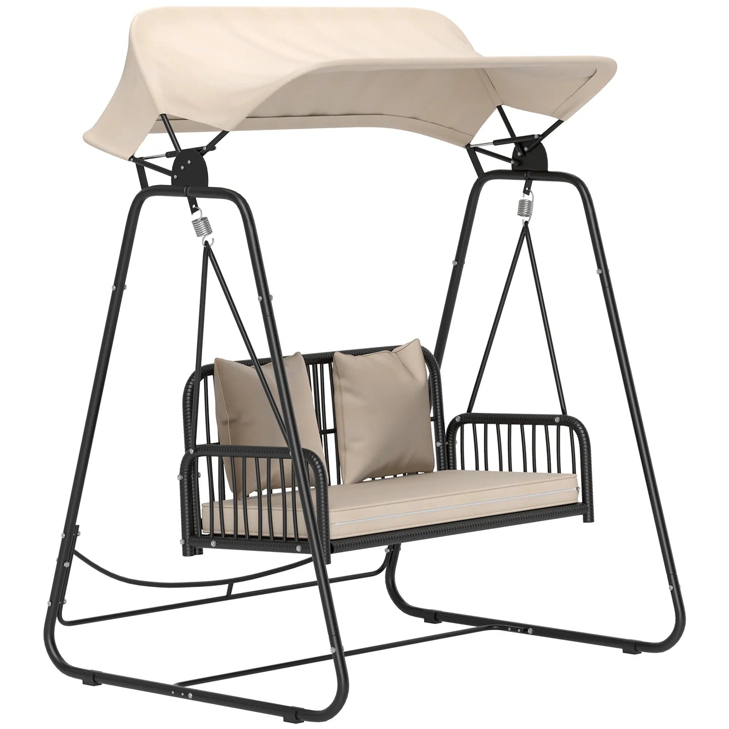 Nancy's Chiavarese Schommelbank - Tuinschommel - Hollywoodschommel - Zwart / Kaki - Rotan - ± 150 x 120 x 180 cm