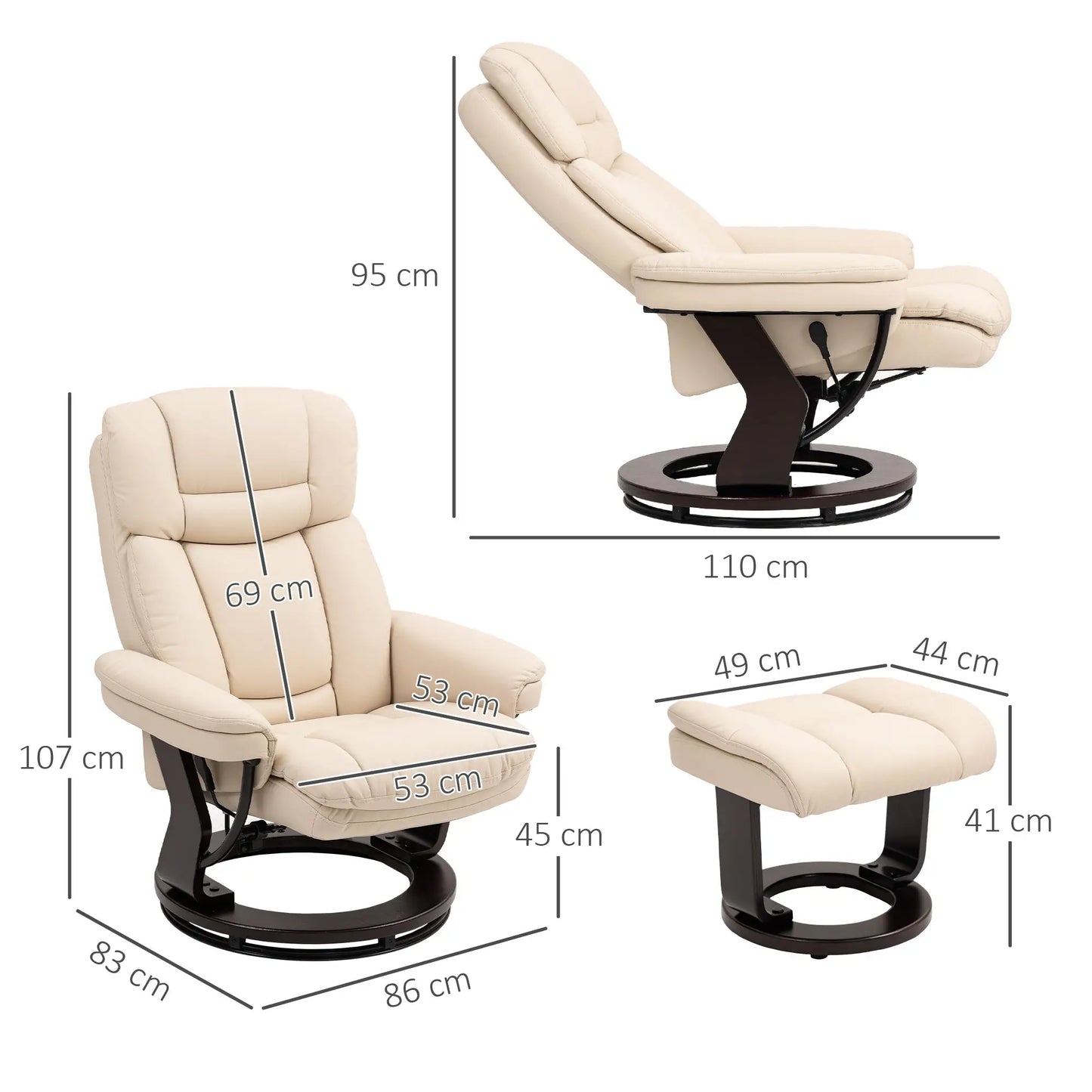 Nancy's Crevacuore Relaxfauteuil met Hocker - Loungestoel - Relaxstoel - Crèmewit - Kunstleer