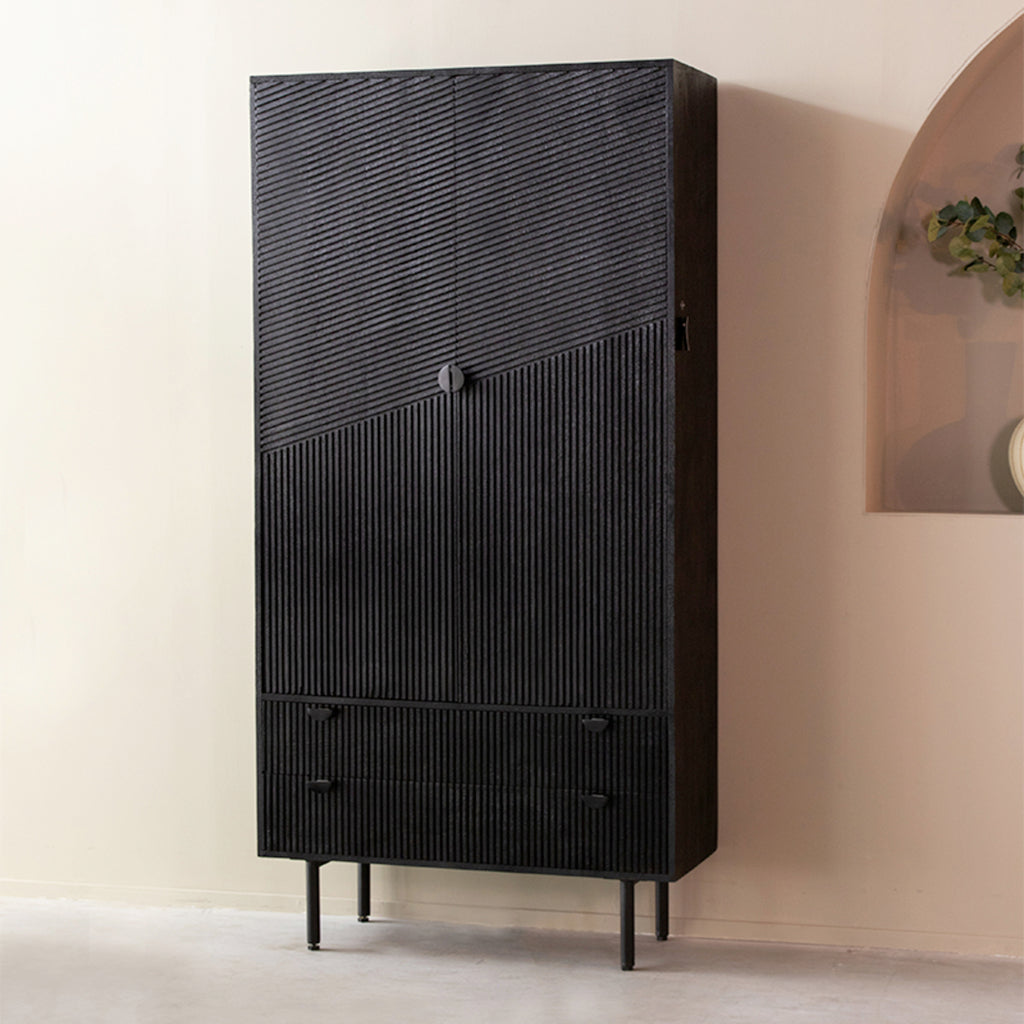 LABEL51 Opbergkast Cotia - Wandkast - Zwart Mangohout | Zwart Metaal - 100x40x200 cm