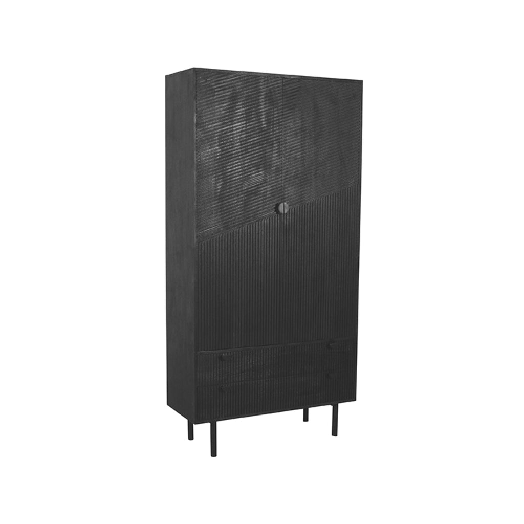 LABEL51 Opbergkast Cotia - Wandkast - Zwart Mangohout | Zwart Metaal - 100x40x200 cm