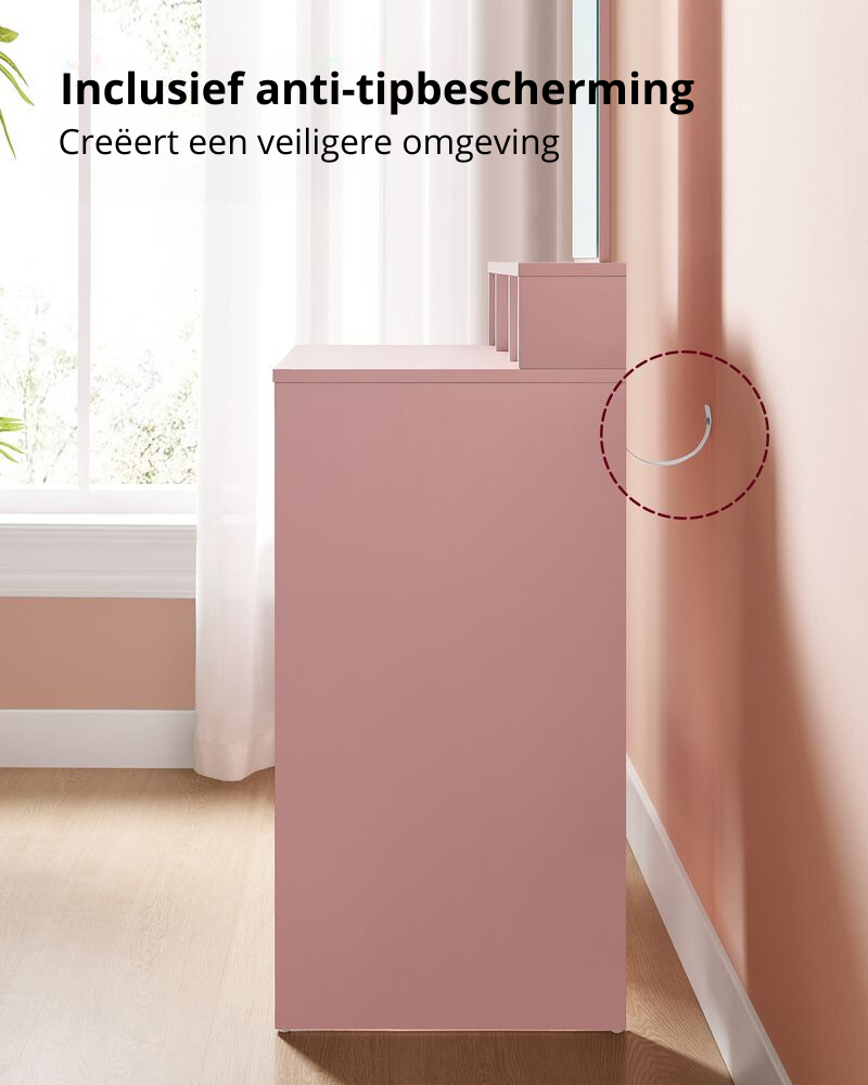 Nancy's Ameglia Kaptafel - Make-up Tafel - Spiegel - Roze - ± 40 x 60 x 130 cm