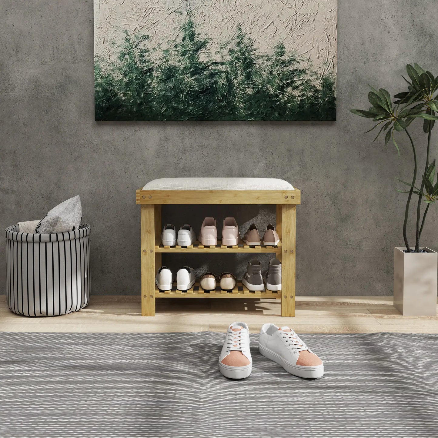 Nancy's Gorreto Schoenenbank - Schoenenrek - Bamboe - ± 60 x 30 x 50 cm
