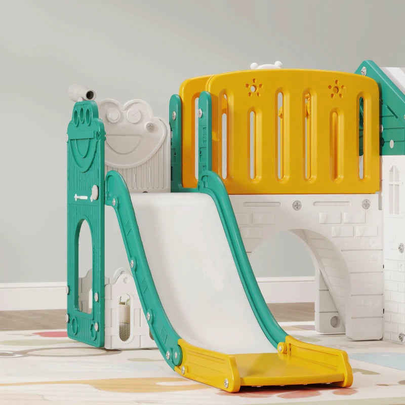 Nancy's Ortisei 7-in-1 Klimspeelgoed - Kinderspeeltuin - Babyglijbaan - Klimwand - Basketbalring - Geel / Groen
