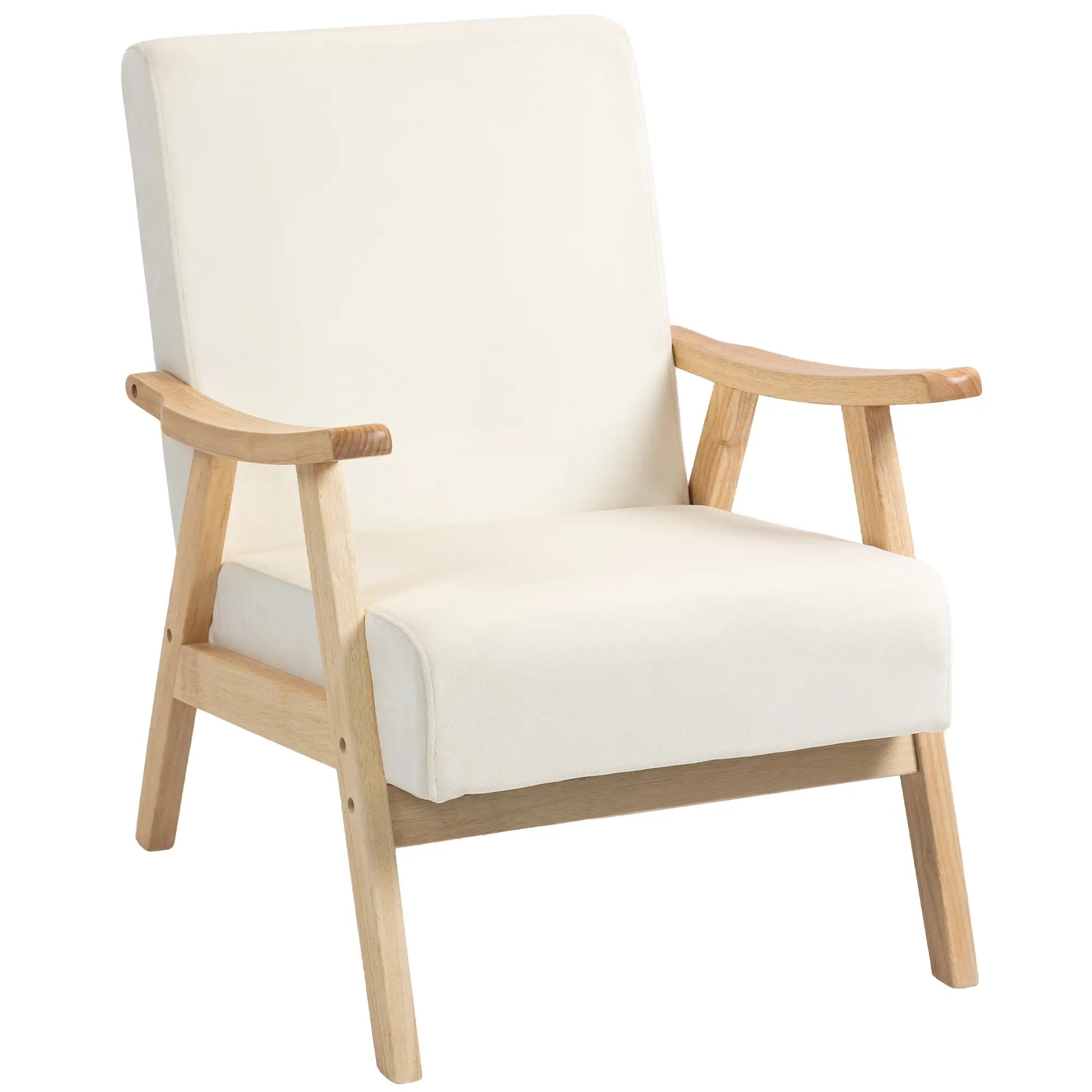 Nancy's Laurenzana Fauteuil - Relaxstoel - Leesfauteuil - Crèmewit - Fluweel / Rubberhout
