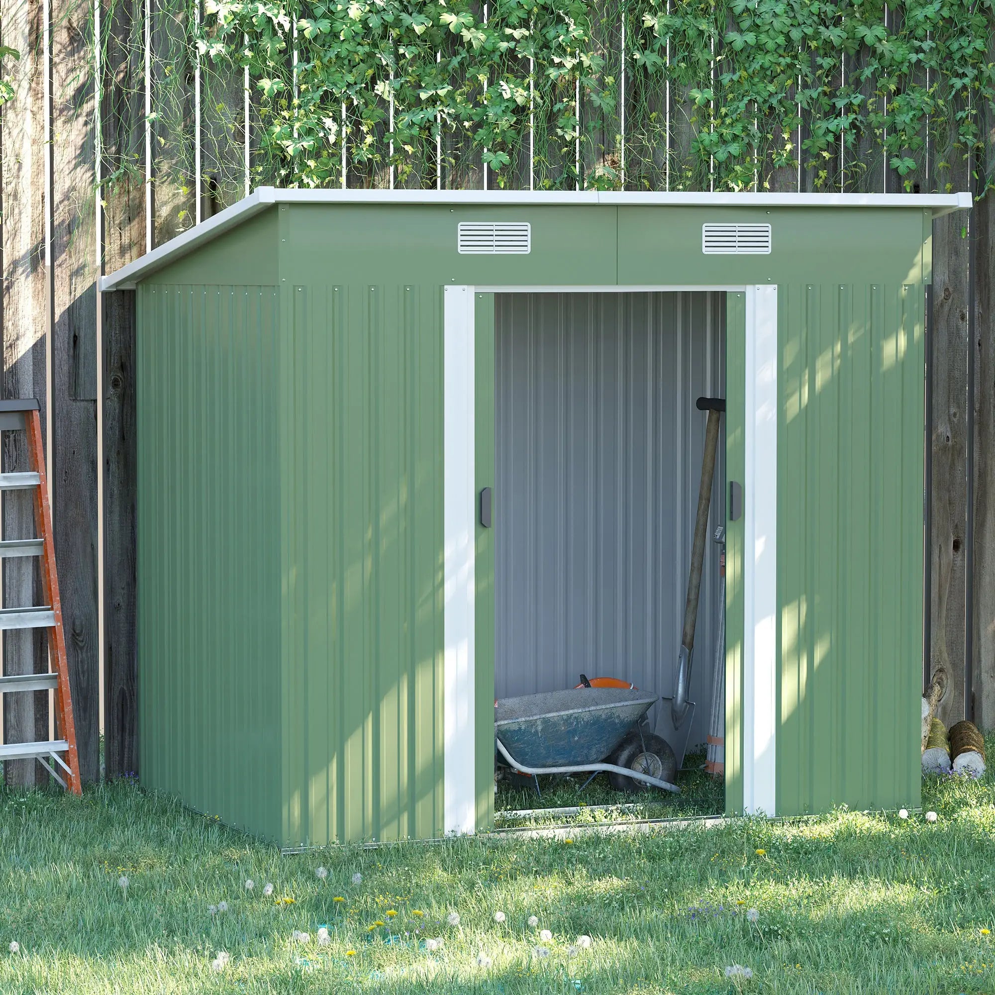 Nancy's Lemie Opbergschuur - Tuinschuur - Gereedschapsschuur - Groen - Staal - ± 205 x 130 x 180/160 cm