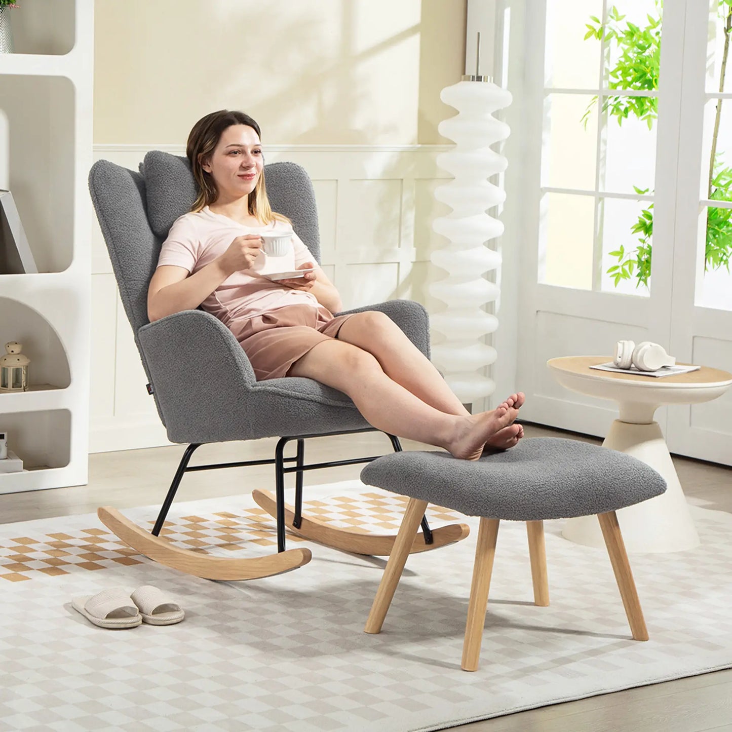 Nancy's Malcesine Schommelstoel - Relaxstoel - Relaxfauteuil - Grijs - Fleece