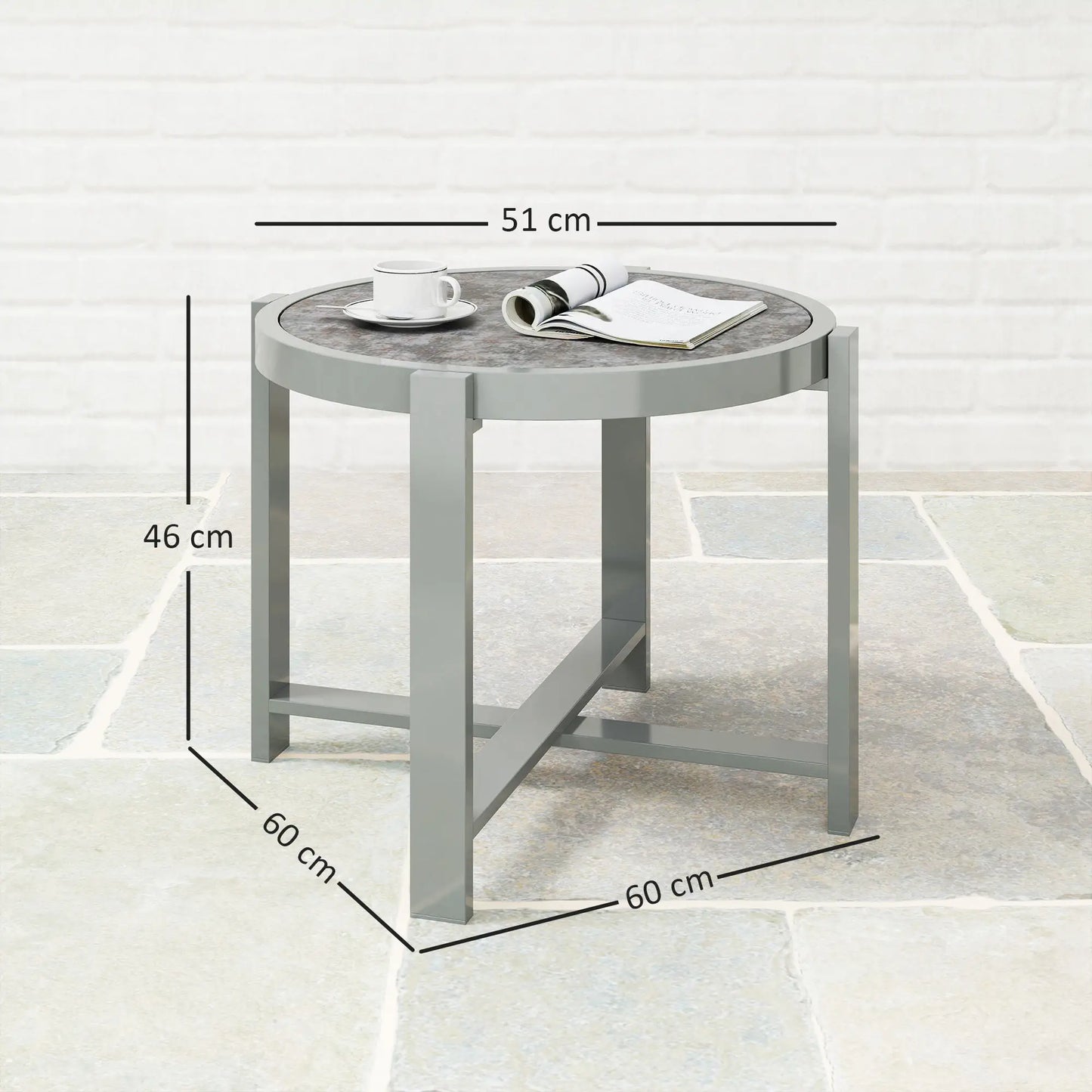 Nancy's Genova Tuintafel - Bijzettafel voor buiten - Balkontafel - Grijs - Aluminium / Glas - ± 60 x 60 x 45 cm